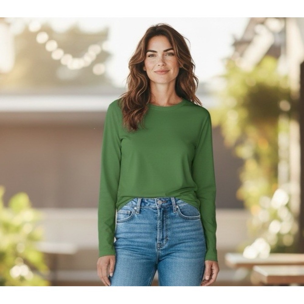 Athleta Women's XL Supima Bld LS Essential Tee Baja‎ Green EUC